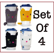 Load image into Gallery viewer, Cat Coffee Cup Cozy Sleeve Set.  Cat drink markers, a great addition!