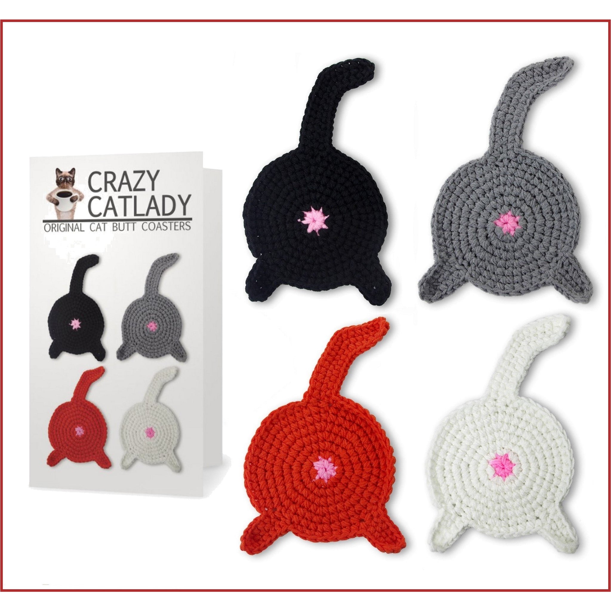 4 Piece - CAT BUTT Crochet Drink Coaster Set - By BUTTSTERS